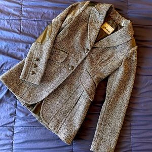 Vintage Guess Wool Blend Jacket- black and white with faux leather elbow patches